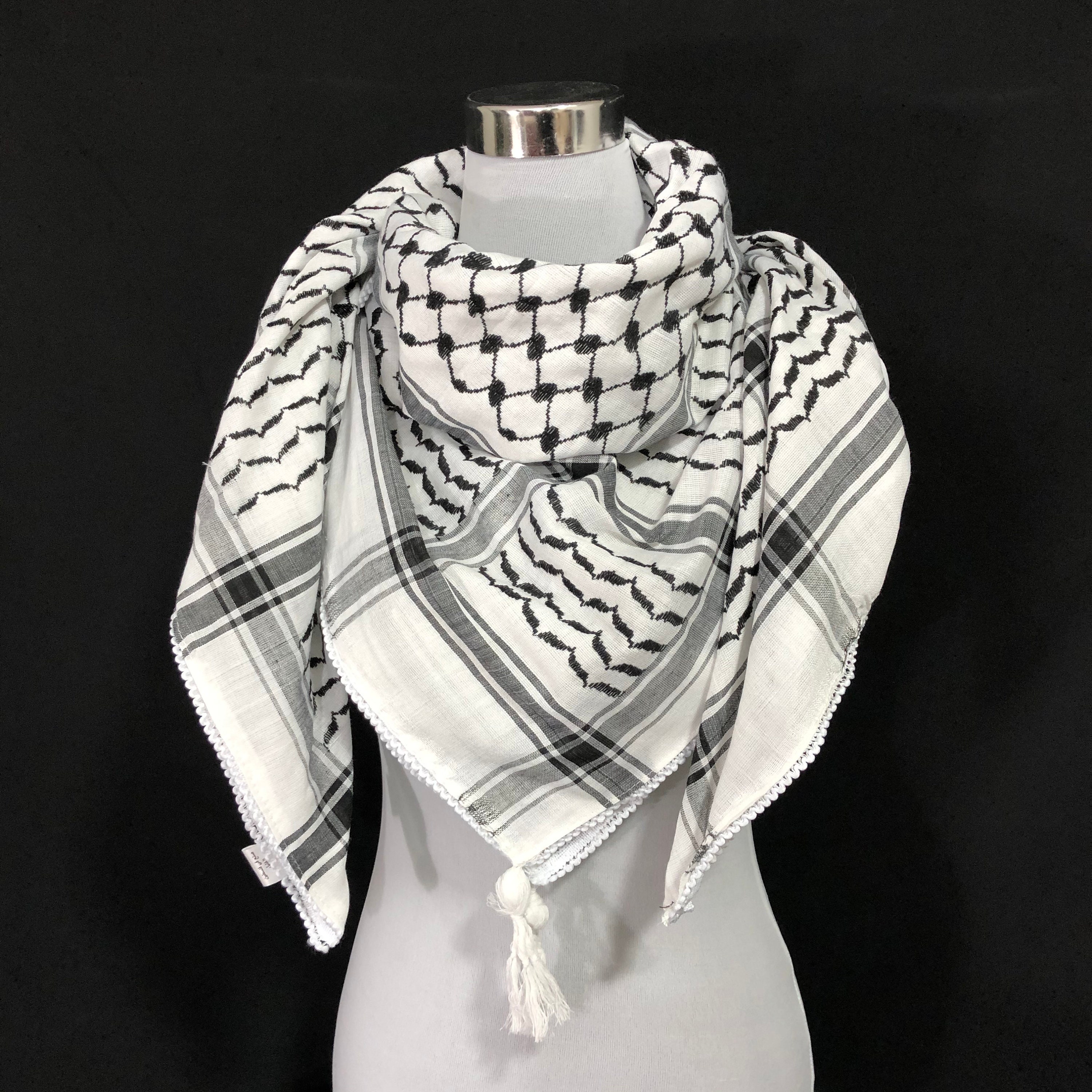 White and Black Imamah/Shemagh/Keffiyyah Arab Men's Scarf - Palestinia