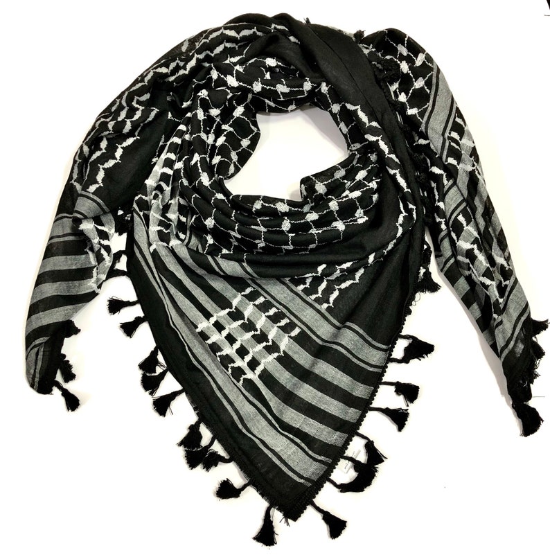Hirbawi Shemagh Keffiyeh Arab Scarf Palestine White on Black Etsy