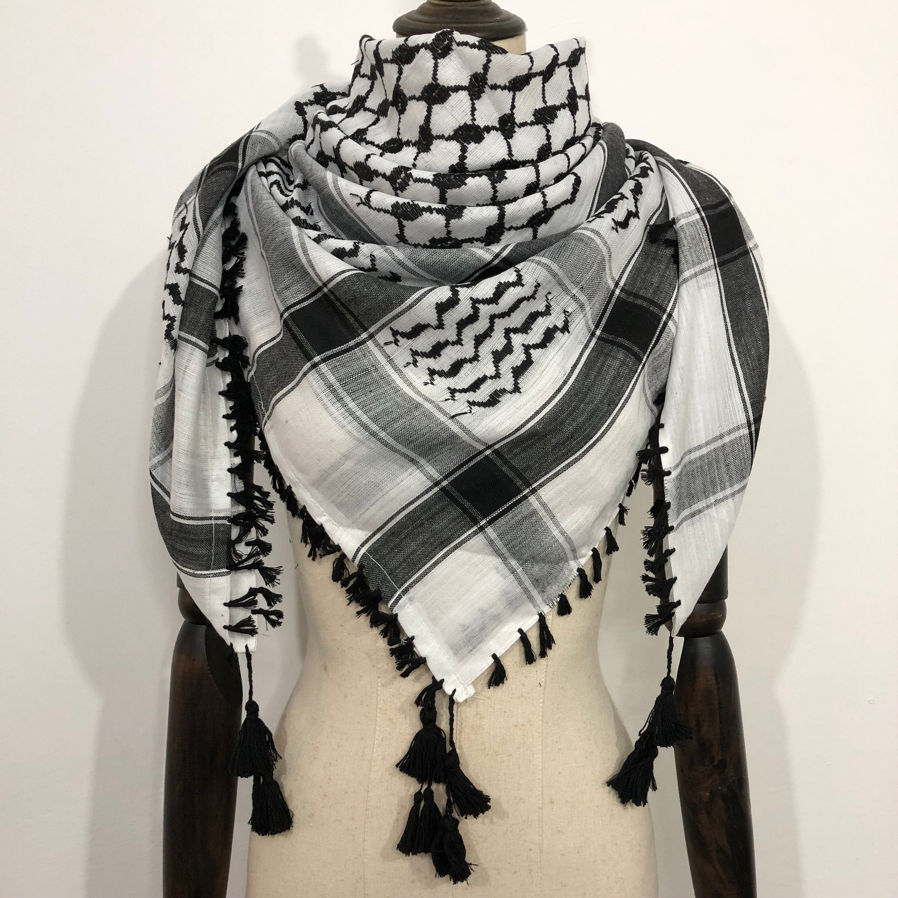 Palestinian Keffiyeh Pattern, Black White Shemagh