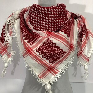 Shemagh Keffiyeh Bufanda árabe Palestina Rojo sobre blanco Kufiya Arafat Hatta Marca original 100% Algodón Bufandas unisex 47 47 Grueso Pesado 2024 imagen 2
