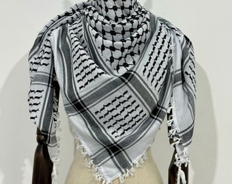 Keffiyeh Palestinian Original Shemagh Arab Scarf Made In Palestine Heavy Kufiya Military Tassels Arafat Hatta Brand Cotton Black On White