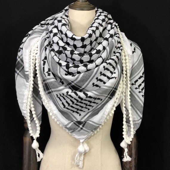 Keffieh palestinien classique noir et blanc (modèle Arafat)