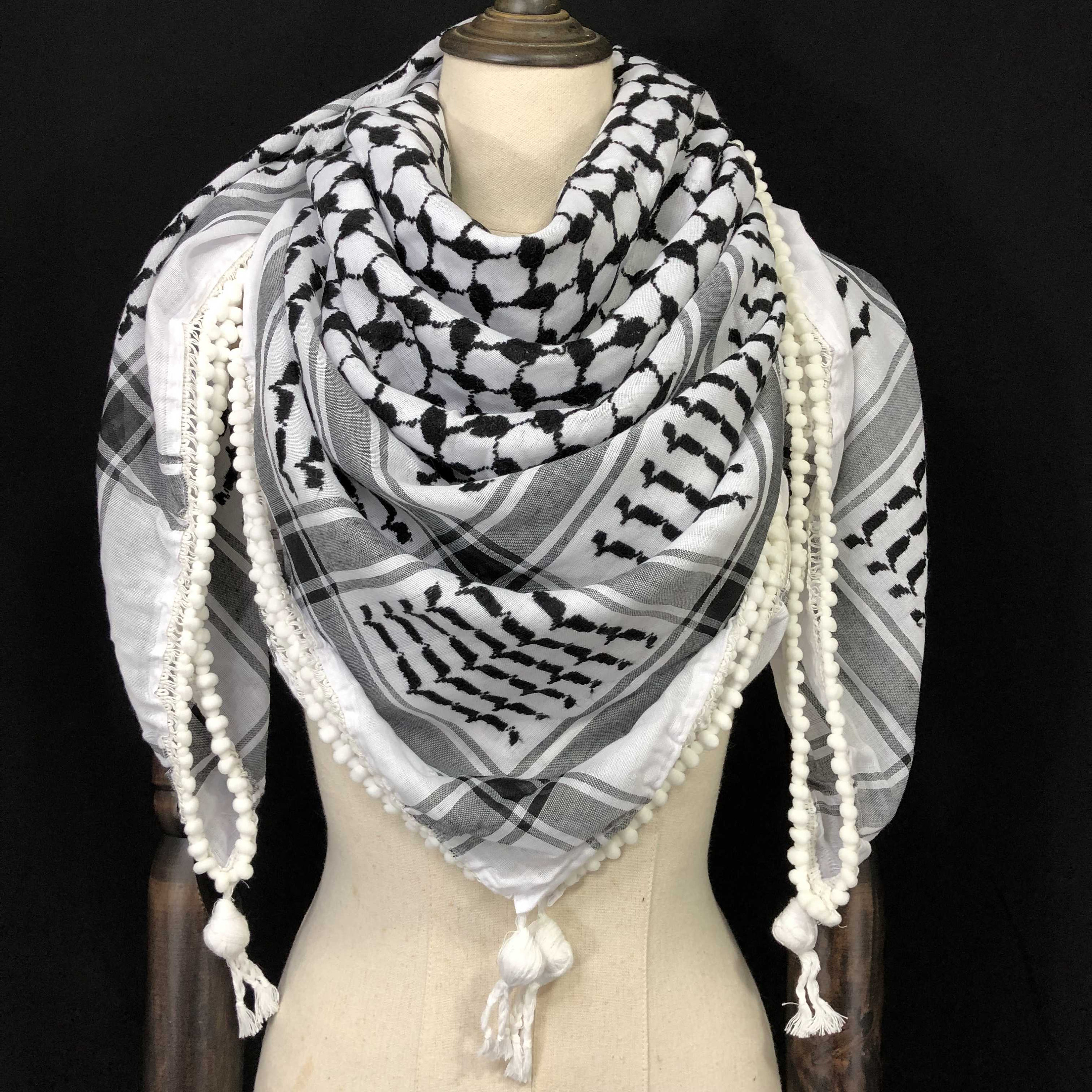 Foulard style palestinien avec franges - Keffieh - Chèche - Pashimina  (choix de couleur)