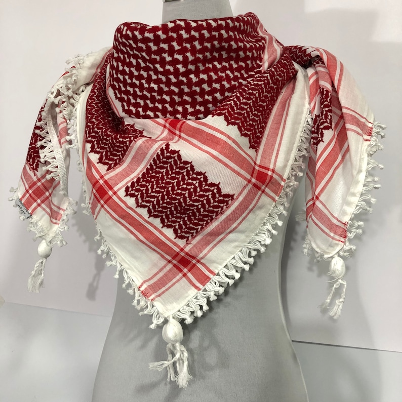 Hirbawi Shemagh Keffiyeh Arab Scarf Palestine Red on White Etsy