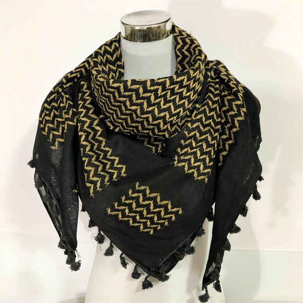 Shemagh Keffiyeh Arab Scarf Palestine Shams Kufiya Arafat Hatta Original Brand 100% Cotton Unisex Scarves 47"x47" Shawl Golden Wintry 2023