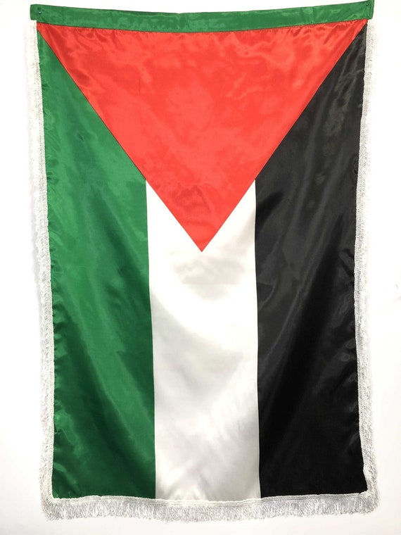 Palestine Flag Large Hanging Banner Outdoor Indoor Size: 90 X 150CM Color  Green Red White Black With White Tassels Fringe Freedom Palestine -   Israel