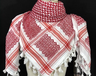 Shemagh Keffiyeh Arab Scarf Palestine Red On White Royal Kufiya Arafat Hatta Original Brand 100% Cotton Unisex Scarves 47"x47" Shawl Summer