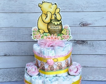 Classic Pooh Baby Shower Diaper Cake Girl Classic Pooh Baby Shower Girl Classic Pooh Baby Shower Centerpiece Baby Shower Gift
