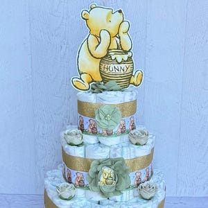 Winnie the Pooh Diaper Cake Gender Neutral Classic Pooh Baby Shower Pooh Baby Shower Centerpieces Decorations Baby Shower Gift