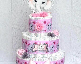Elephant Diaper Cake Girl Elephant Baby Shower Girl Baby Shower Centerpieces Decorations Baby Shower Gift Baby Shower Decoration