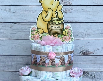 Classic Pooh Baby Shower Diaper Cake Girl Classic Pooh Baby Shower Girl Classic Pooh Baby Shower Centerpiece Baby Shower Gift