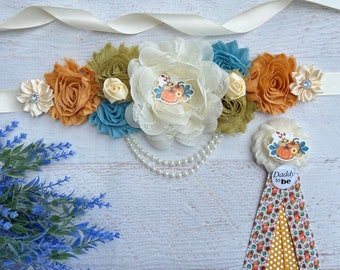Calabaza Baby Shower Sash,Sage Pumpkin Maternity sash,Pumpkin Sash, Fall Baby Shower, Autumn Baby Shower Sash ,Cinturón de maternidad