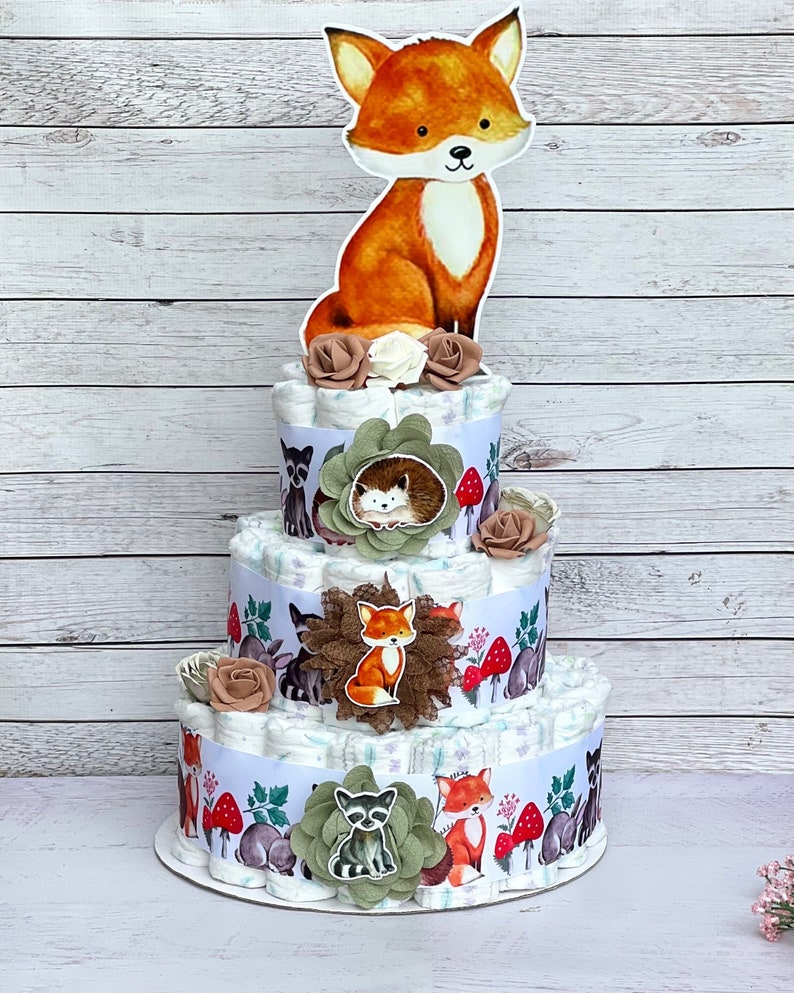 Woodland Diaper Cake Boy, Woodland Baby Shower ,baby Shower Gift, Baby ...
