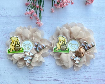 Classic Winnie The Pooh Baby Shower Pin ,Classic Pooh Baby Shower Corsage ,Mom Dad Pins Family Pin, Grandma Pin ,Choose the Color Pooh Pins