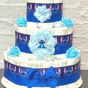 Stitch Diaper Cake Baby Shower 3 tier Diaper Cake Stitch Baby Shower Centerpieces Shower Decoration Table Centerpieces Baby Shower Gift image 4