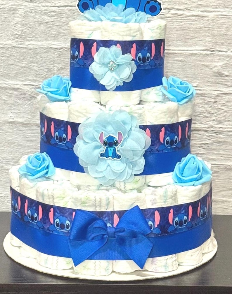 Stitch Diaper Cake Baby Shower 3 tier Diaper Cake Stitch Baby Shower Centerpieces Shower Decoration Table Centerpieces Baby Shower Gift image 4