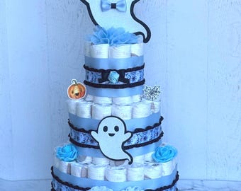 Ghost Diaper Cake Boy Blue Little Boo Halloween Baby Shower Centerpiece Spooky Baby Shower Decoration Diaper Cake Gift