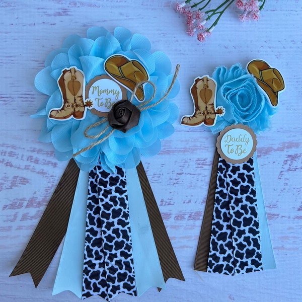 Cowboy Baby Shower Corsage , Mommy to be Pin , Western Baby Shower Pin, Mommy Ribbon ,Mommy Corsage , Country Baby Shower ,Cowboy Shower Pin