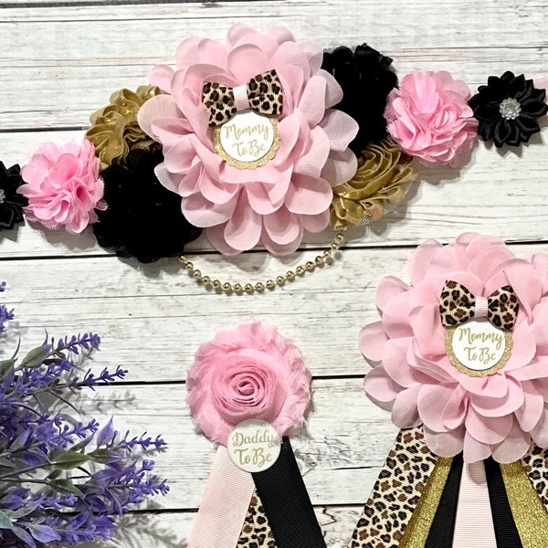 Leopard baby Shower Sash Safari Maternity Sash Belt Leopard Baby Shower Girl Pink Leopard Sash Safari Baby Shower Safari Mommy to be Corsage