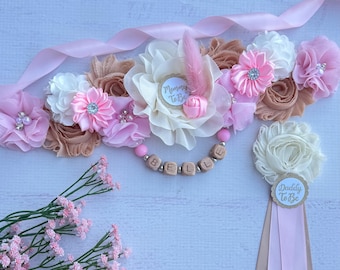Boho Pink Baby Shower Sash ,Boho Pink Baby Shower Girl , Maternity Sash, Boho Maternity Belt , Boho Baby Shower Sash ,Mom to be