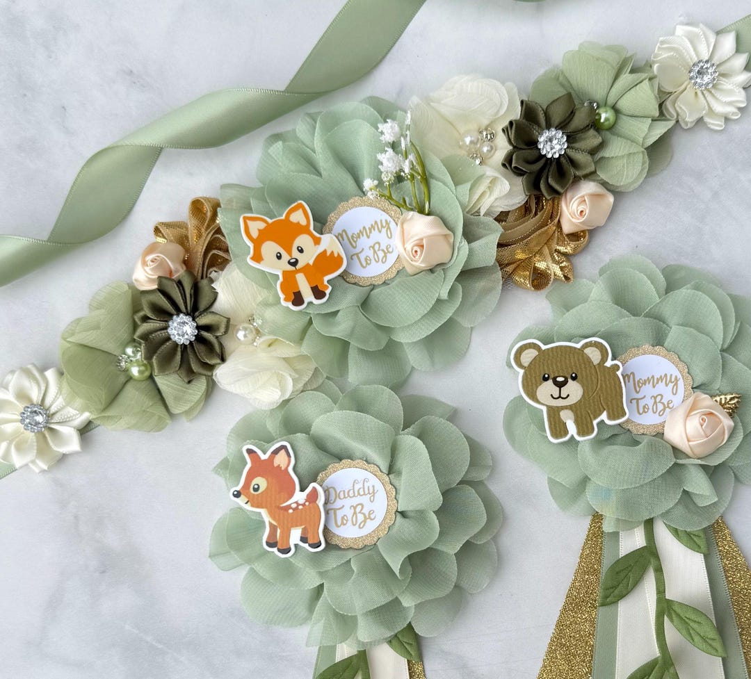 Woodland Baby Shower Maternity Sash Woodland Baby Shower Pins Forest ...
