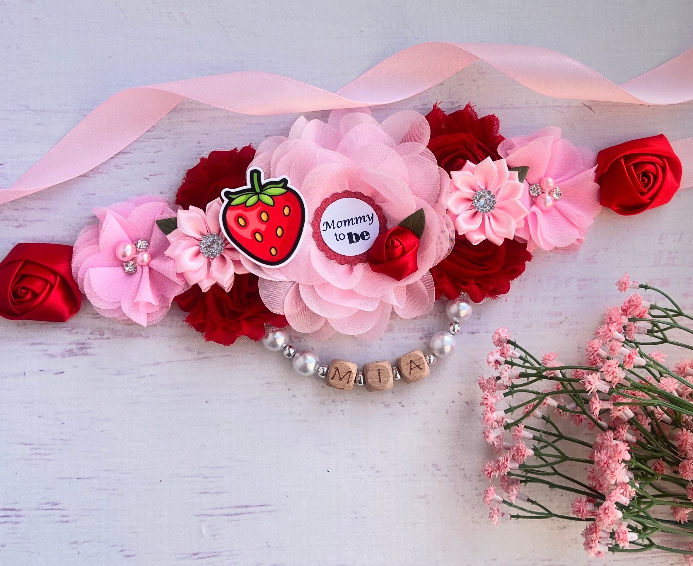 Strawberry Baby Shower Sash Red /pink Strawberry Maternity  display picture 3