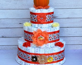 Little Pumpkin Diaper Cake Little Pumpkin Baby Shower Gender Neutral Baby Shower Centerpiece Decoration Baby Shower Gift Fall Baby Shower
