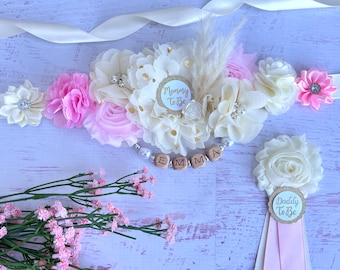 Pink Boho Baby Shower Maternity Sash Pink Boho Baby Shower Girl Pregnancy Belt Mom to be Sash Pink Boho Maternity Belt Baby Bump Sash