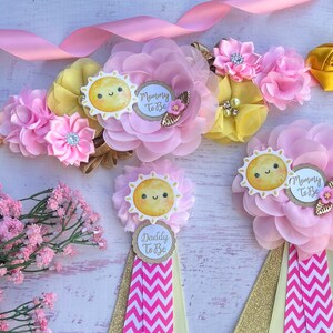 Sunshine Baby Shower Sash, Aquí viene el sol, Cinturón de maternidad Sunshine, Faja de maternidad, Baby Bump Sash, Faja de embarazo, Baby Shower Girl