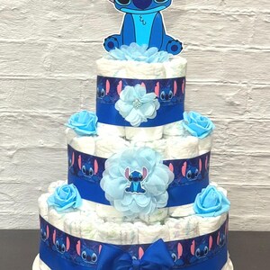 Stitch Diaper Cake Baby Shower 3 tier Diaper Cake Stitch Baby Shower Centerpieces Shower Decoration Table Centerpieces Baby Shower Gift image 3