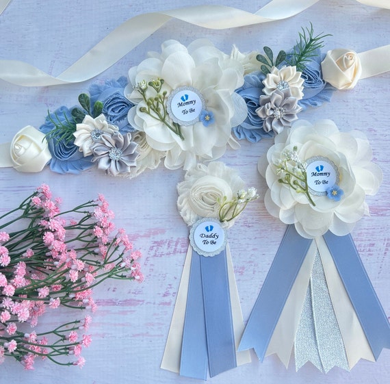 Vani Girl Maternity Sash & Corsage Set - Blue, White, Beige Amazon.com: SUSSURRO Teddy Bear Maternity Sash Mummy to Be  main image 2