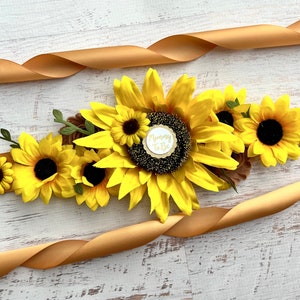 Sunflower Baby Shower Sash ,Sunflower Maternity Sash , Sunflower sash For Mommy ,Yellow Gold Khaki Sunflower Sash ,Pregnancy Sash