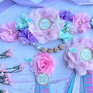 Sirena bebé ducha maternidad faja, sirena bebé ducha faja, cinturón de embarazo, mamá para ser faja sirena bebé ducha corsage, bebé Bump Sash