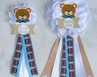 Teddy Bear Baby Shower Corsage Boy or Girl  Mom and Dad pins