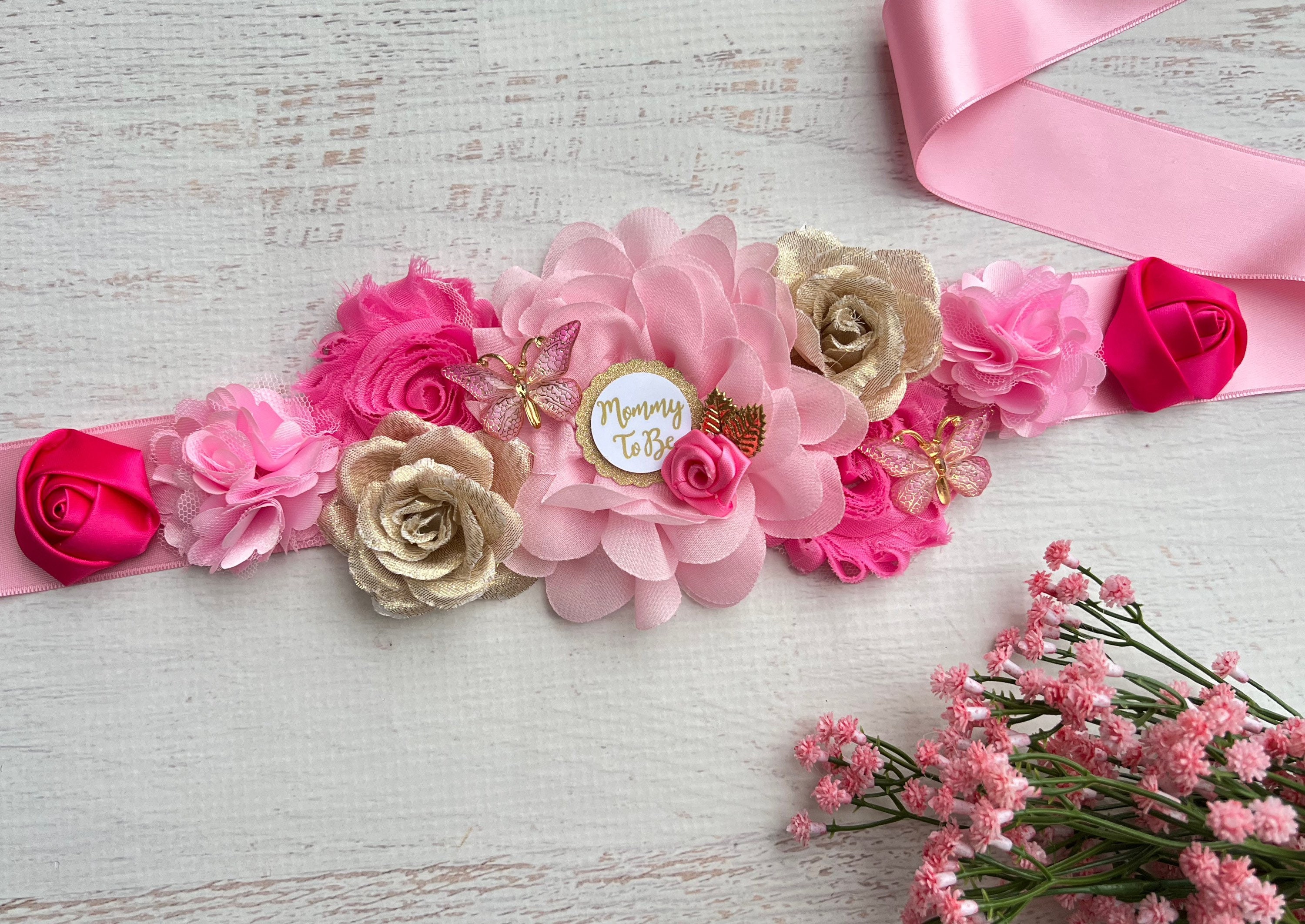 Pink Butterfly Baby Shower Maternity Sash Girl | Mommy to Be  display picture 3