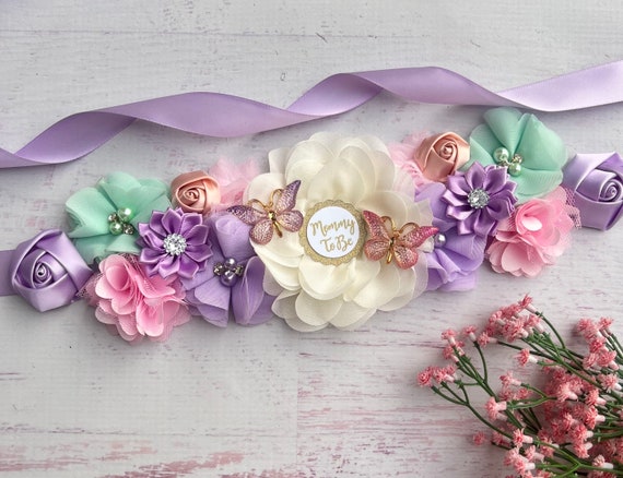 Multicolored Butterfly Baby Shower Maternity Sash Girl 