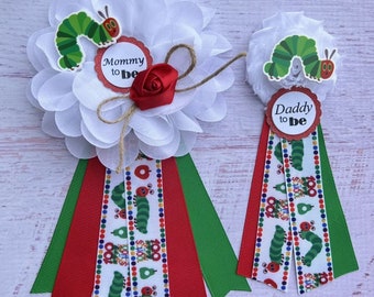 Caterpillar Baby Shower Corsage Caterpillar Baby Shower Pin Mommy Ribbon Mommy Corsage Mom And Dad To be Pins Gender Neutral Baby Shower