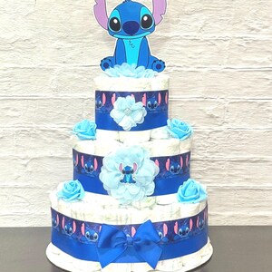 Stitch Diaper Cake Baby Shower 3 tier Diaper Cake Stitch Baby Shower Centerpieces Shower Decoration Table Centerpieces Baby Shower Gift image 2