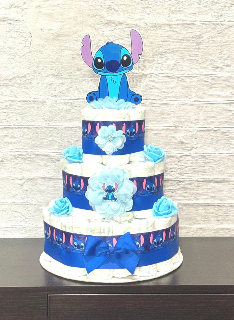 Stitch Diaper Cake Baby Shower 3 tier Diaper Cake Stitch Baby Shower Centerpieces Shower Decoration Table Centerpieces Baby Shower Gift image 2