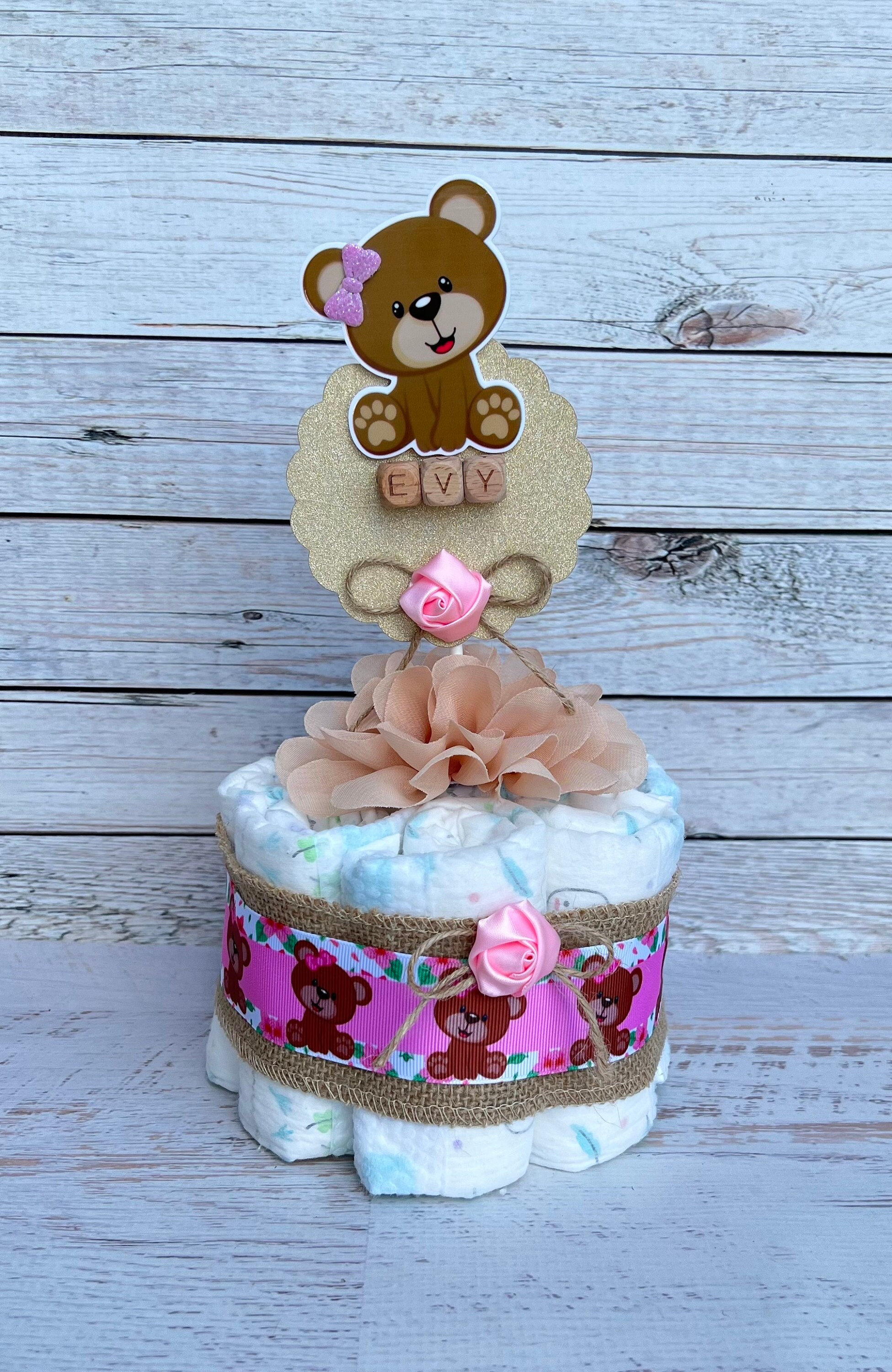 Pink Teddy Bear Diaper Cake Girl Teddy Bear Baby Shower Centerpiece ...