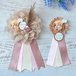 Boho Teddy Bear Baby Shower Corsage, Teddy Bear Corsage, Mommy to be Corsage, Mommy to be Pin, Teddy Bear Pin, Baby Shower Pin