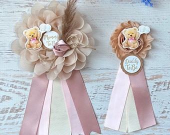 Boho Teddy Bear Baby Shower Corsage, Teddy Bear Corsage, Mommy to be Corsage, Mommy to be Pin, Teddy Bear Pin, Baby Shower Pin