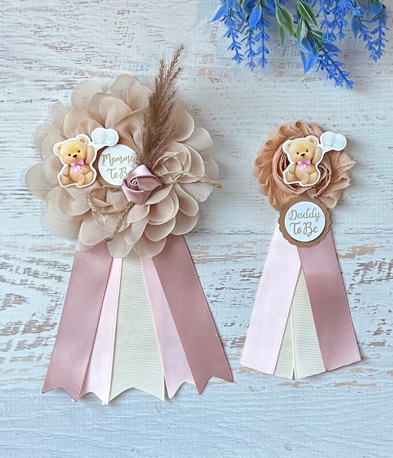 Boho Teddy Bear Baby Shower Corsage, Teddy Bear Corsage Mommy to