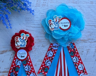 Cat in the Hat Baby Shower Corsage ,Gender Neutral Mommy Daddy and Family Pins