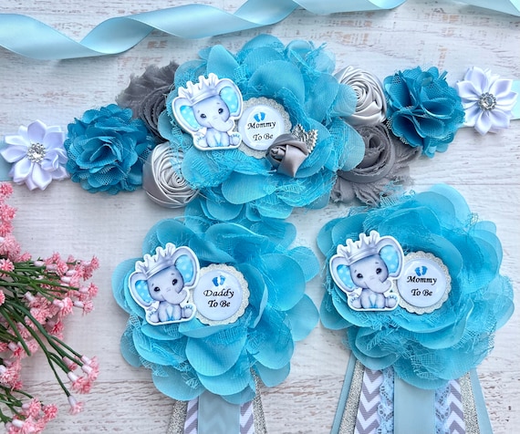 Blue Elephant Baby Shower Maternity Sash Boy , Mom Dad and  display picture 1