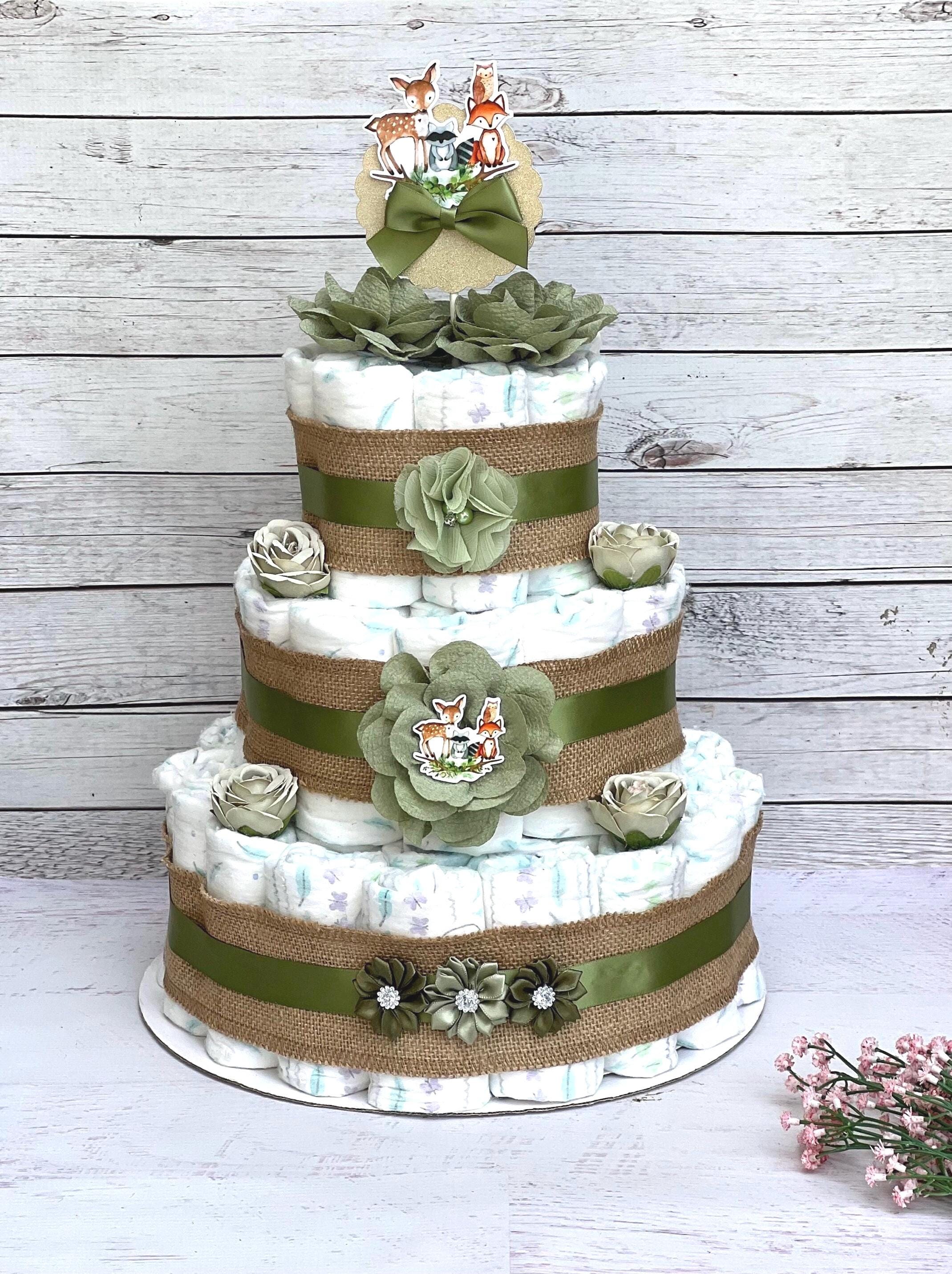 Woodland Diaper Cake Boy, 3 Tier Baby Shower Centerpiece - Etsy