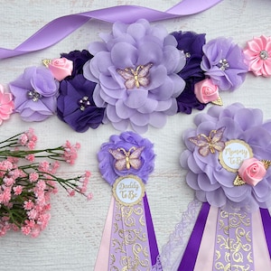 Butterfly Baby Shower Sash Pink Purple Lavender Butterfly Maternity Sash Pregnancy Sash Mom to be Sash Butterfly Sash Baby Shower Girl