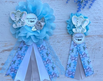 Blue Elephant Baby Shower Corsage Mommy to be Corsage  Mommy To Be Pin Baby Shower Boy Elephant Baby Shower Pin Mommy to be Ribbon