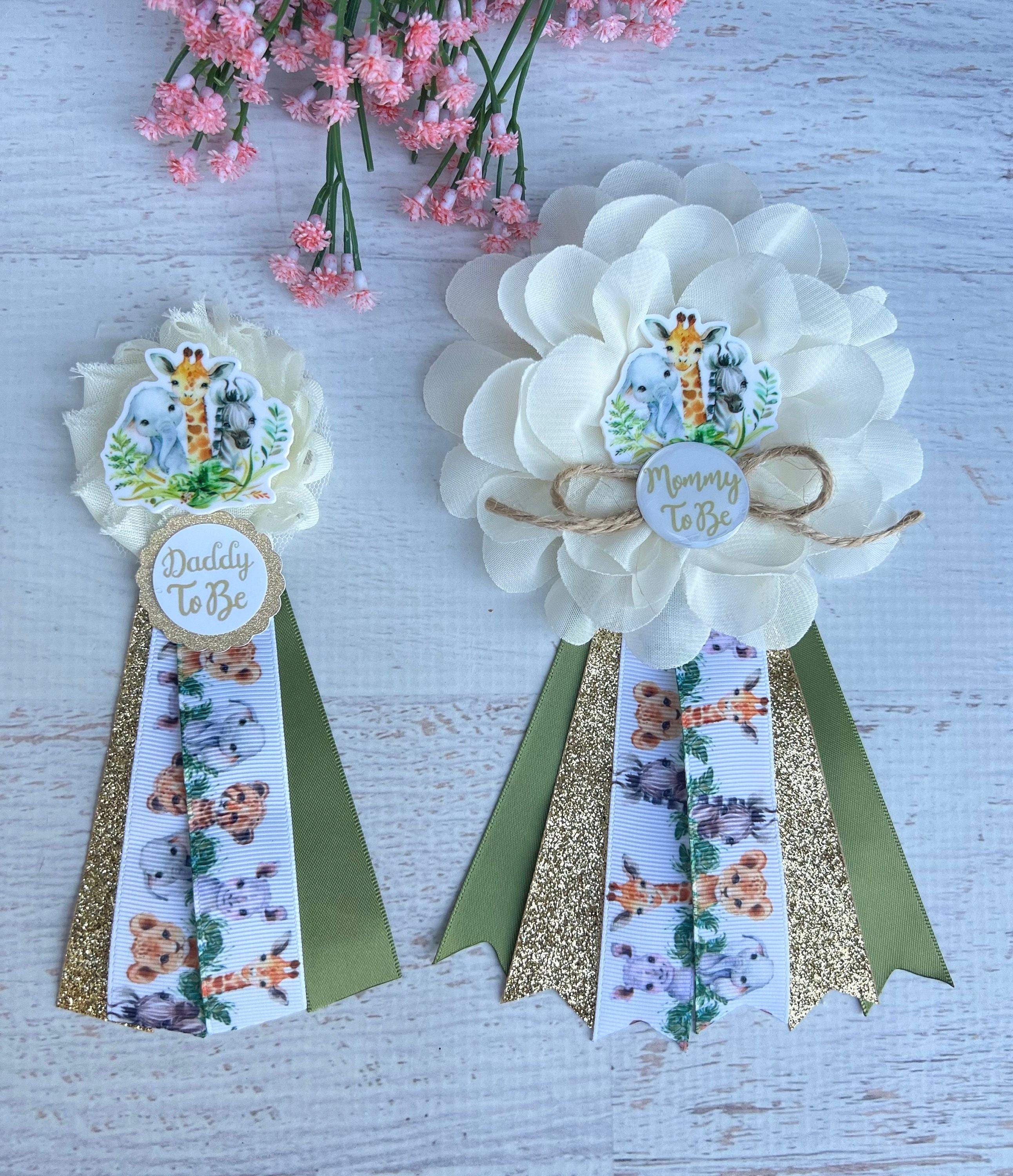 Safari Baby Shower Corsage Safari Baby Shower Pin Mom and Dad To Be Pins Safari Baby Shower Boy Mommy Ribbon Mommy Corsage Jungle Corsage