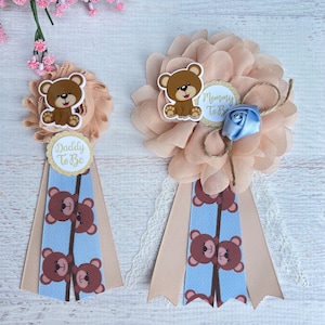 Teddy Bear Baby Shower Corsage Blue Teddy Bear Baby Shower Pin Mommy to be Pin Mom & Dad To Be Pins Mommy to be Corsage Mommy to be Ribbon
